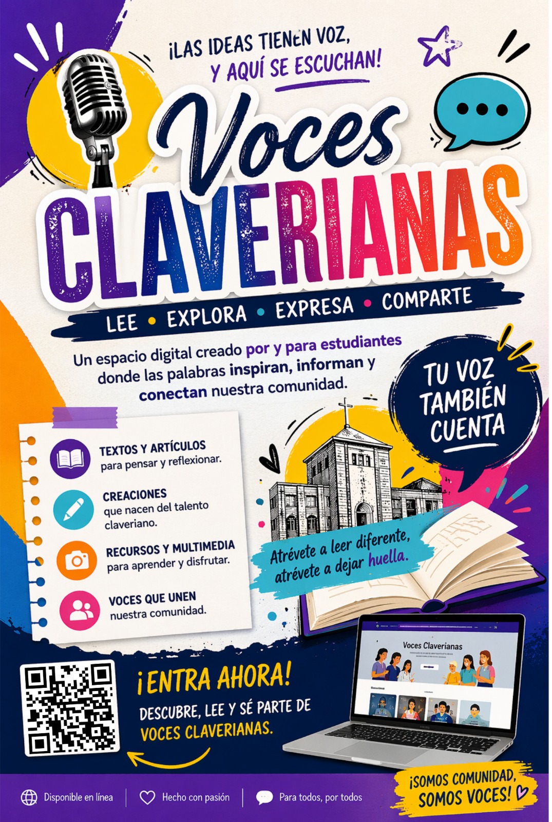 ✨📰 ¡Ya está aquí nuestra primera edición! Presentamos el periódico virtual Voces Claverianas, un espacio creado por estudiantes y docentes donde las ideas cobran vida y las palabras nos unen. En esta primera edición rendimos homenaje a la mujer: su fuerza, su historia, su voz y su papel transformador en nuestra sociedad. 💜 Cada página es una invitación a reflexionar, reconocer y valorar el impacto que tiene en nuestras vidas y en nuestra comunidad. 📲 Te invitamos a explorar, leer y dejarte inspirar: https://sites.google.com/view/vocesclaverianas?usp=sharing Porque cuando una voz se escucha… muchas más despiertan. #VocesClaverianas #Edición1 #LaVozDeLaMujer #LeeYReflexiona